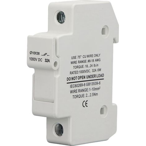 Lot de 6 fusibles photovoltaïques, 4 porte-fusibles pour montage sur rail DIN, fusibles cylindriques photovoltaïques 1000 V CC 32 A (1/5)