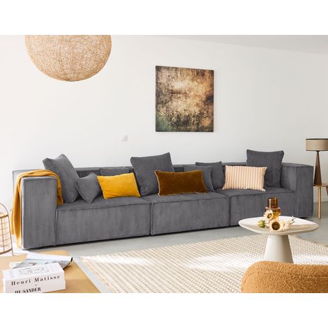Colombine - modulares sofa rechts - 3 plätze - aus cordstoff - dunkelgrau