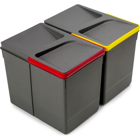 Emuca Lot Recycle Behälter für Küchenschublade, Höhe 266 mm, 2x15 Liter, Kunststoff anthrazitgrau