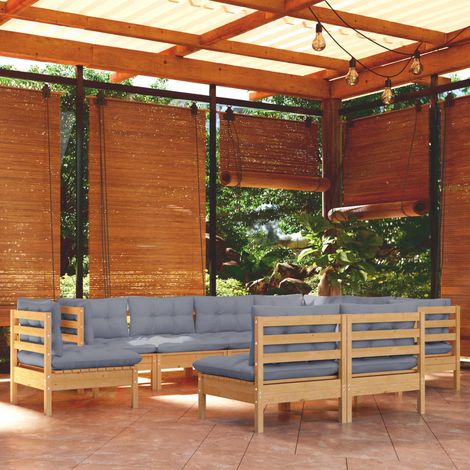 Juego de muebles de jardín 9 pzas y cojines madera maciza pino vidaXL (1/5)