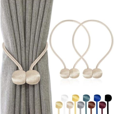 Lot de 2 Embrasses Rideaux Magnétiques – 10 Couleurs, Chambre, Salle à Manger & Salle de Bain (Beige), Corde Polyester Reinforcée (1/5)