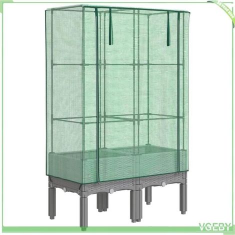 Jardinière surélevée avec housse - FAFEICY - 4015861 - 80x40x140 cm - gris - aspect rotin (1/5)