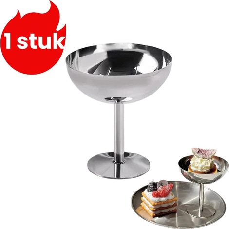 verre à vin en acier inoxydable (304) - Verre à glace pour hôtels et restaurants - Coupe à dessert pour bars, puddings, salades de fruits - Haut - Argenté (1/5)
