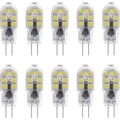10-Pack G4 2W LED Ampoule pour les Ampoules de Hotte, AC/DC 12V, 20W Ampoules Halogènes Équivalent, 200LM, Bi-Pin avec Couvercle en PVC Transparent, Blanc Froid 6000K, Non-dimmable (1/3)