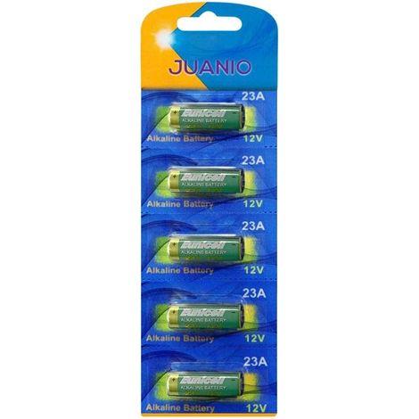 Lot de 5 Piles Alcaline type 23A/A23 compatibles LRV08/L1028/RVO8/MS21/MN21/E23A/K23A/V23GA/GP23A 12V - Juanio - (1/2)