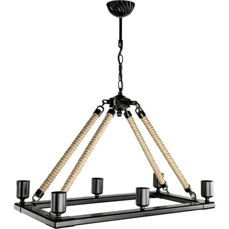 Lámpara de techo estilo retro detalles de cuerda negra 6 puntos de luz - Bohem ASZ0866 (1/4)