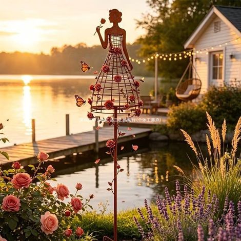 New retro wrought iron climbing trellis for outdoor gardens, courtyards, flower arrangements, and garden decorations - rusted style - as shown in the picture