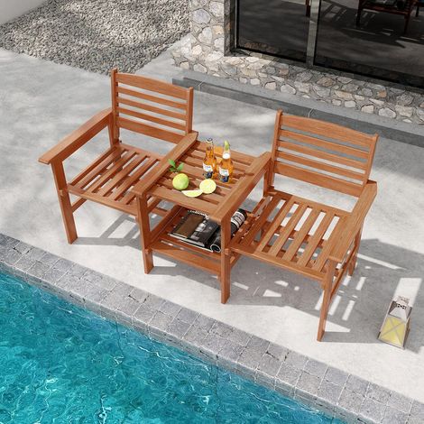 Pour se détendre à deux, salon de jardin en bois avec table basse à 2 niveaux et trou pour parasol (1/5)