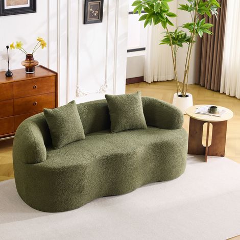 Sofà 2 posti verde in schiuma e molle con design ondulato e cuscini integrati (1/5)