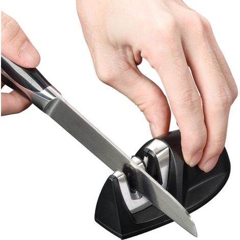 Aiguiseur de couteaux de cuisine professionnel, aiguiseur manuel 2 en 1 pour toutes tailles de couteaux, base antidérapante noire (1/5)