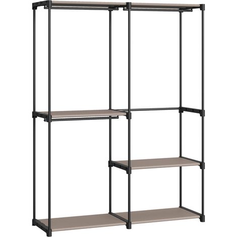 Songmics – Armoire de rangement pliable 138 x 43 x 182 cm – Armoire métallique avec barres de suspension – Capacité de charge 20 kg par tringle – Taupe (1/5)