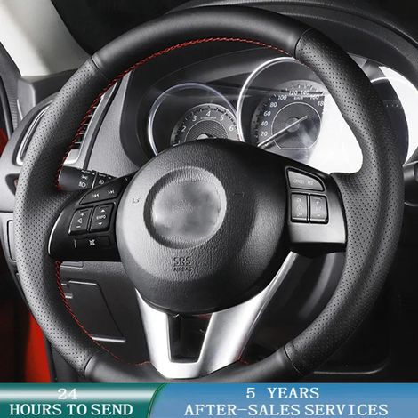 Housse de volant personnalisée antidérapante (fil bleu clair) - Accessoires auto compatibles avec Mazda 3 Axela, Mazda 6 Atenza, Mazda 2 CX-3, CX-5 et Scion iA (1/5)