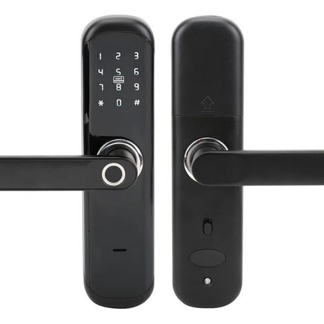 Serrure de porte intelligente à clavier serrure électronique avec poignée à empreinte digitale serrure de porte à pêne dormant pour bureau à domicile appartement hôtel (1/4)