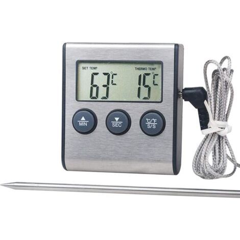 VURAHOME - Thermomètre de Cuisson des Aliments 300°C avec Minuterie d'Alarme - Jauge de Température pour Cuisine BBQ (1/4)