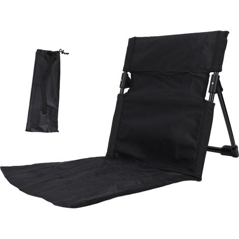 Sedia da campeggio pieghevole, leggera e comoda, tipo sdraio individuale con schienale, ideale per la pesca all'aperto (nera). (1/5)