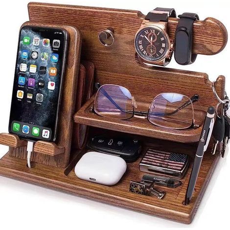 Supports de rangement en bois multifonctions créatifs, montres bijoux lunettes porte-téléphone clés organisateur pour armoire d'entrée (1/4)