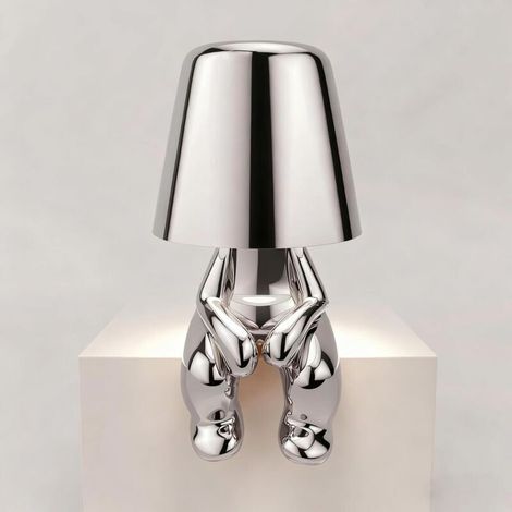 Lampe de Table LED sans Fil Créative Rechargeable à Pile Lampe Portative Réglable en Luminosité Design de Modèle Mignon pour Restaurant Chambre à Coucher Patio Studio Article Noël Argent-L (1/5)