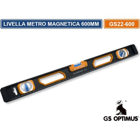 GS OPTIMUS GS22-600 LIVELLA METRO LINEARE MAGNETICA IN ALLUMINIO TRIPLA BOLLA DA 600MM (1/3)