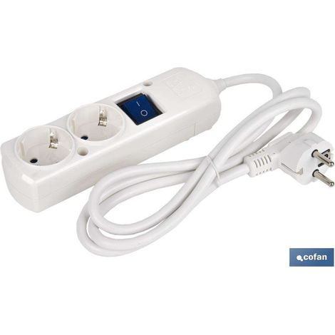 base bipolar 2 tomas y prolongación 1,5m con interruptor luminos 16a250v