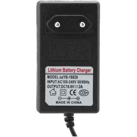 Chargeur de batterie lithium-ion 16,8 V 2 A, adaptateur secteur conforme aux normes de sécurité de l'UE, double usage 100-240 V AC/DC. (1/3)