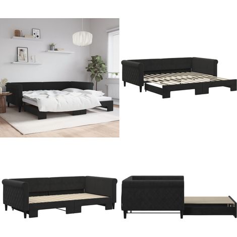 Tagesbett Ausziehbar Schwarz 100x200 cm Samt - Schlafsofa - Doppelbett - Gästebett - Samtsofa - Wohnzimmermöbel - Home & Living (1/5)