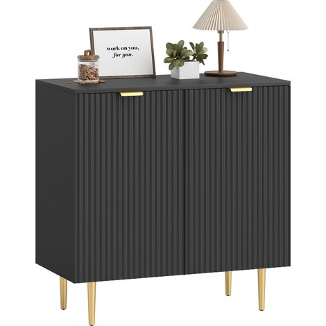 Homcom – Buffet cuisine 80x40x80cm en MDF noir – 2 portes avec étagère réglable – Pieds métalliques surélevés pour nettoyage facile (1/5)