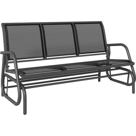 Banc à Bascule de Jardin 3 Places Design Contemporain Grand Confort accoudoirs Assise et Dossier Ergonomique Acier textileène noir (1/5)