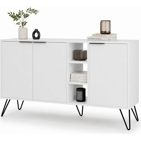 Madia Moderna Credenza con 3 Ante e Vani a Giorno 142x83 cm Zaffiro di Bianco (1/5)