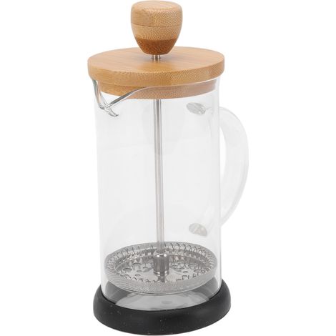 Cafetière à piston en verre borosilicate haute résistance thermique - Théière filtre pression 350ml avec couvercle bambou - Idéale pour café et thé (1/5)
