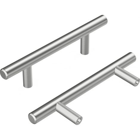 Tiradores tubulares redondos para armarios, puertas y cajones, distancia entre orificios de 96 mm, color plata, 2 unidades. (1/5)