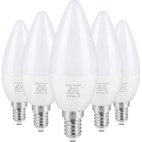 Ampoules LED E14 C37, Lot de 5, 5,5W, équivalent 40W, Blanc chaud 3000K, 500LM, Culot à vis SES, Non dimmable (1/5)