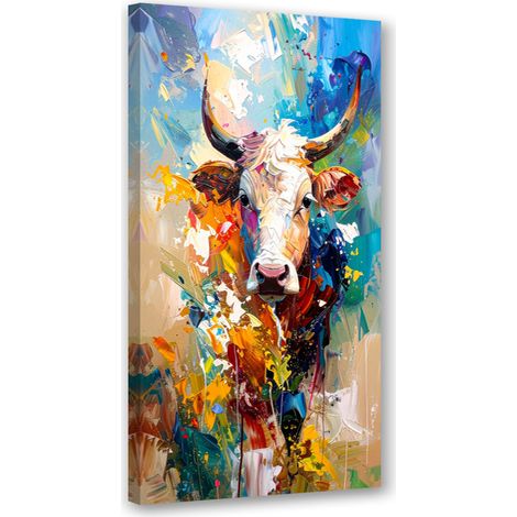 Tableau déco Vache colorée Taureau Animaux Peint 50x100 (1/4)