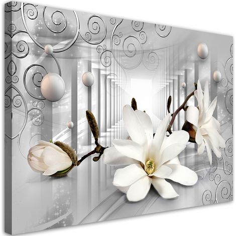 Image sur toile, Fleurs dans le tunnel et boules d'argent 3D - 60x40 (1/5)