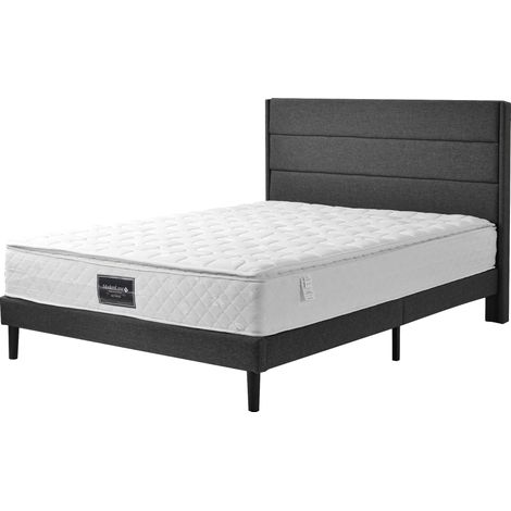 Letto contenitore 140x200 cm capitonné con sollevamento idraulico in lino beige HOMVRA (1/5)