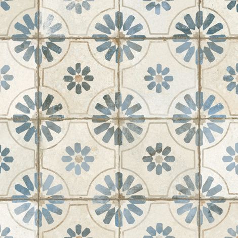 Carrelage Vintage effet Carreau ciment Bleu 45x45x0,95 cm Selvara - Sol et mur intérieur (vendu par carton de 1 m²) - RO'MA CARRELAGE