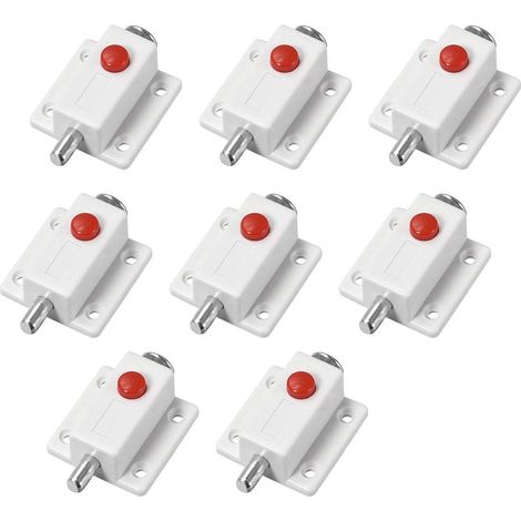 Lot de 8 verrous de porte, loquet coulissant en plastique de 5 cm (2 pouces), sans clé, avec bouton, blanc
