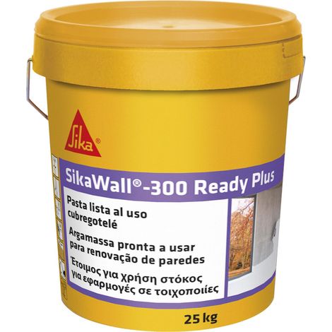 SikaWall-300 Ready Plus, Masilla acrylica lista para usar para puenteo de fisuras y pequeñas reparaciones, Blanca, 25 kg (1/5)