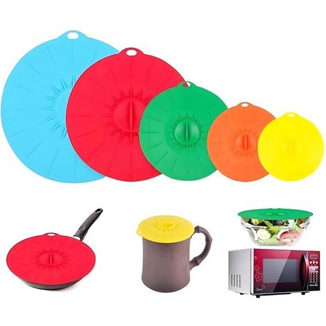Allecto – 5er-Set Silikondeckel – Multifunktionale Deckel für Pfannen, Schüsseln und Mikrowelle – Vakuumverschluss (1/5)