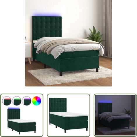 Matratze - Boxspringbett mit Matratze & LED Dunkelgrün 90x200 cm Samt (1/5)