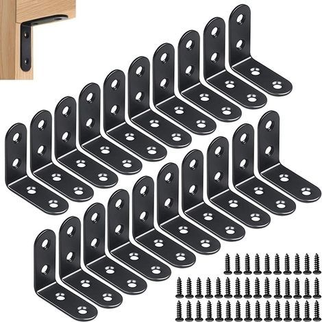 20 Pièce Equerre Fixation Corniere Acier 40 x 40 mm Cornière Inox Noire 90 Degrés Support d'angle Droit en Forme de L avec 80 Pcs Vis (1/5)