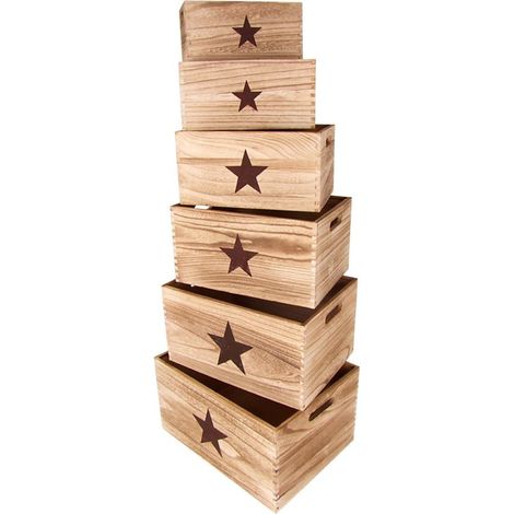 Deko-Holzkästen Stern 6er-Set Holzkiste Aufbewahrungskiste Aufbewahrungsbox Deko