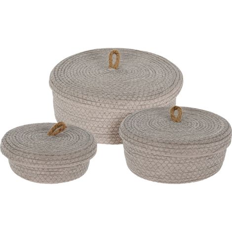Paniers de rangement décoratifs, couvercle en jute, 3 pièces (1/5)