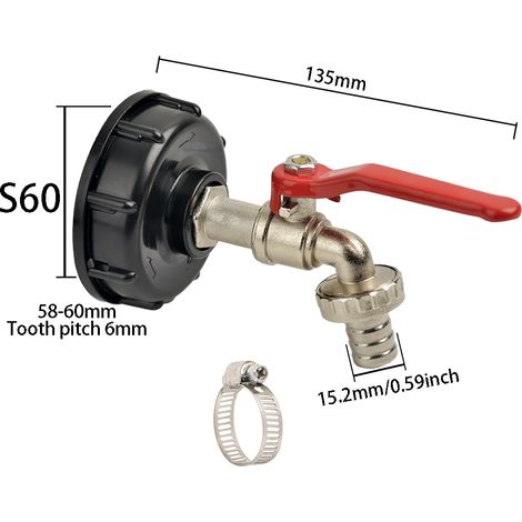(D-Autre) Adaptateur de robinet pour réservoir IBC S606 à filetage grossier vers laiton/alliage 16 mm à connexion rapide, vanne de remplacement pour robinet de jardin ou de maison (1/5)