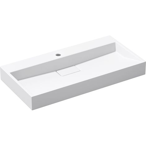 doporro® Lavabo sobre encimera Colossum19 lavabo suspendido blanco mate de diseño de 90 cm de ancho incluye válvula de desagüe 1 orificio para grifo
