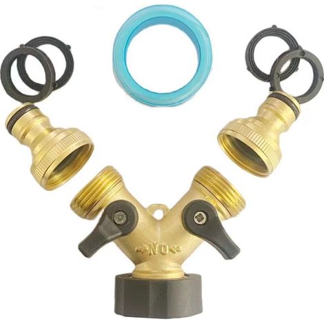 Grifo doble para lavadora, distribuidor en Y de 2 vías, adaptador de manguera de latón de 3/4" y 1/2", conector en Y con 2 divisores de manguera para conectar 2 electrodomésticos. (1/5)