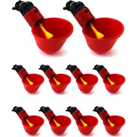 10 bebederos automáticos para pollos, bebederos de plástico para aves de corral (codornices, palomas, pollos, gallinas) (25 mm, para cubos) (1/5)