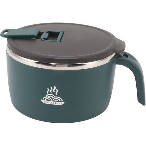 Bol de acero inoxidable de 900 ml para fideos instantáneos con tapa, color verde, ideal para estudiantes, residencias estudiantiles y oficinas. (1/5)