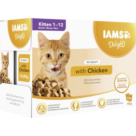 Iams Delights Katzennassfutter Kitten Huhn in Sauce 12 x 85 g Nassfutter