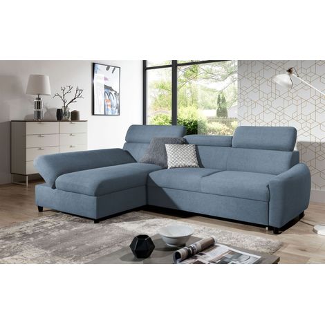 Ecksofa Schlafsofa Sofa ANTON XS in Stoff Esito Hellblau Ottomane Links (1/4)
