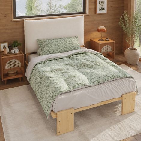 Letto imbottito per bambini 90x200 cm, con schienale imbottito e rete a doghe, in pino, naturale, senza materasso (1/5)